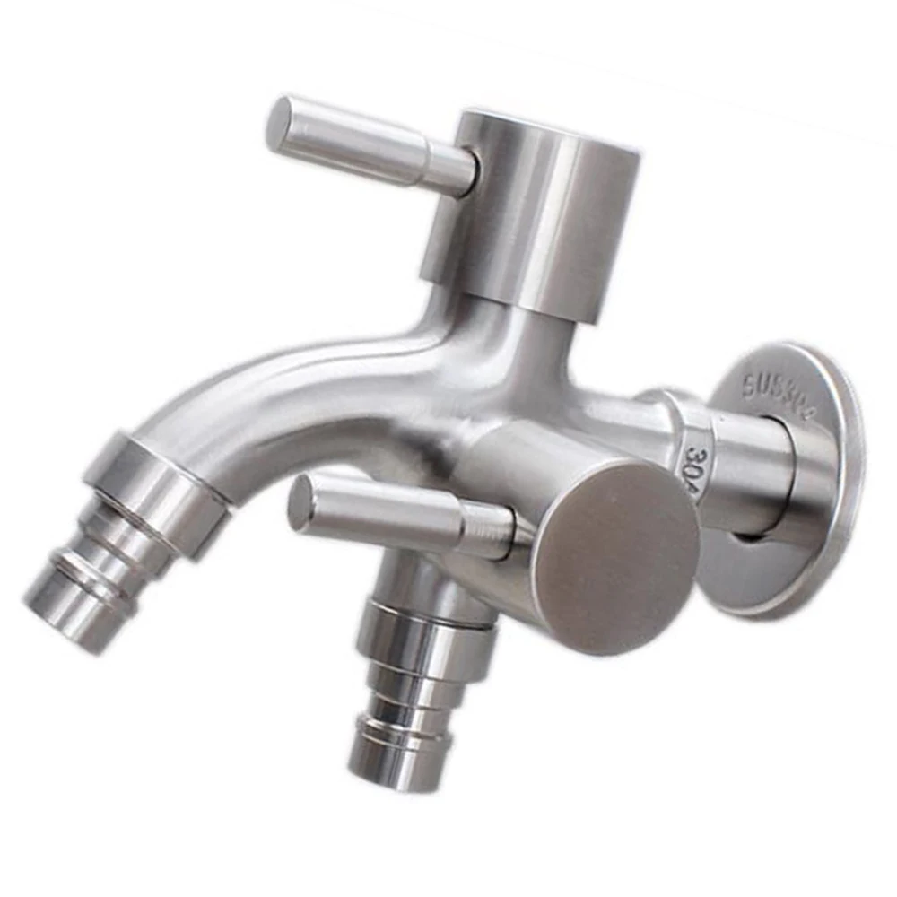 

G1/2 Basin Faucets Water Purification Double Tap Dual Handle Multifunctional 304 Stainless Steel Two Way Taps Faucet