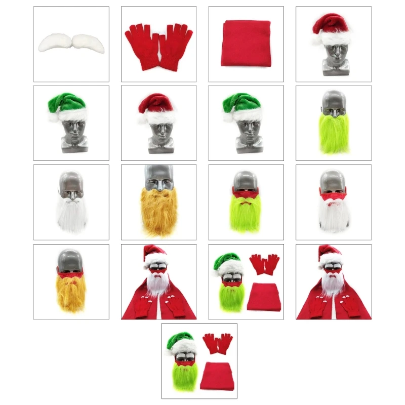 

Adult Kids Knitted Santa Hat with Beard Mask Eyebrow Scarf Gloves Traditional Red Santa Supplies for New Year Presents