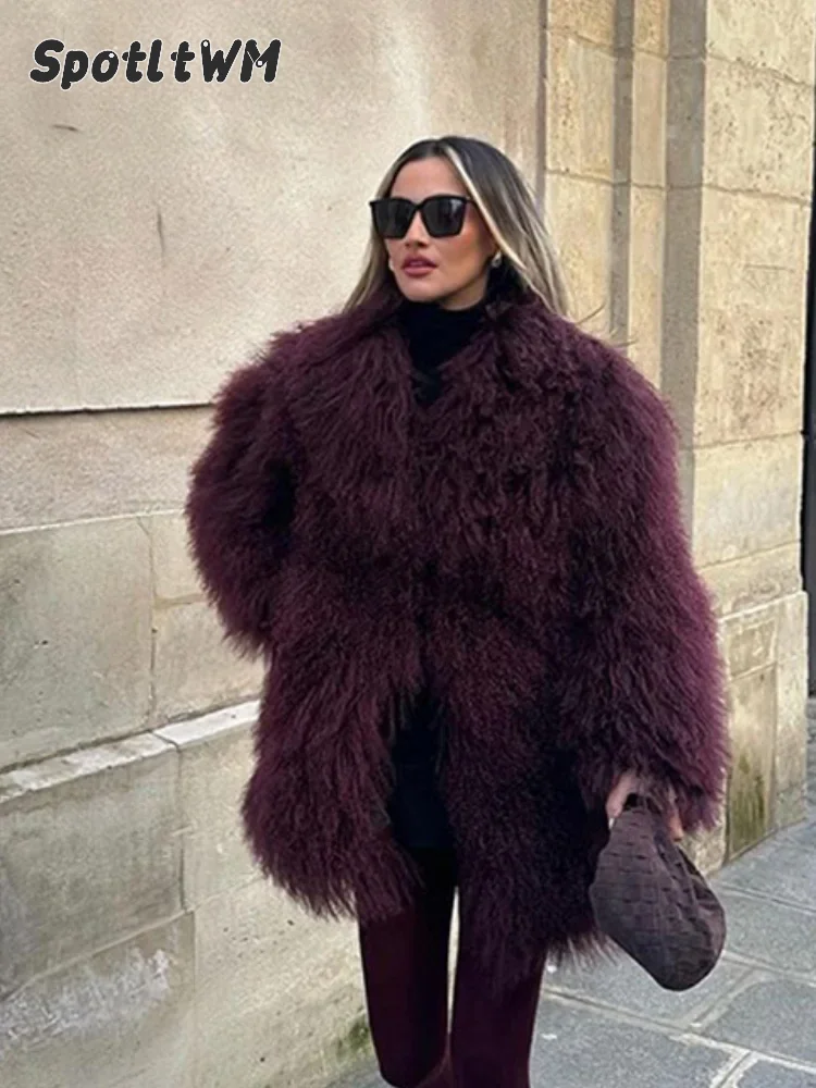 Модные Женские однотонные пушистые меховые толстые пальто с длинным рукавом