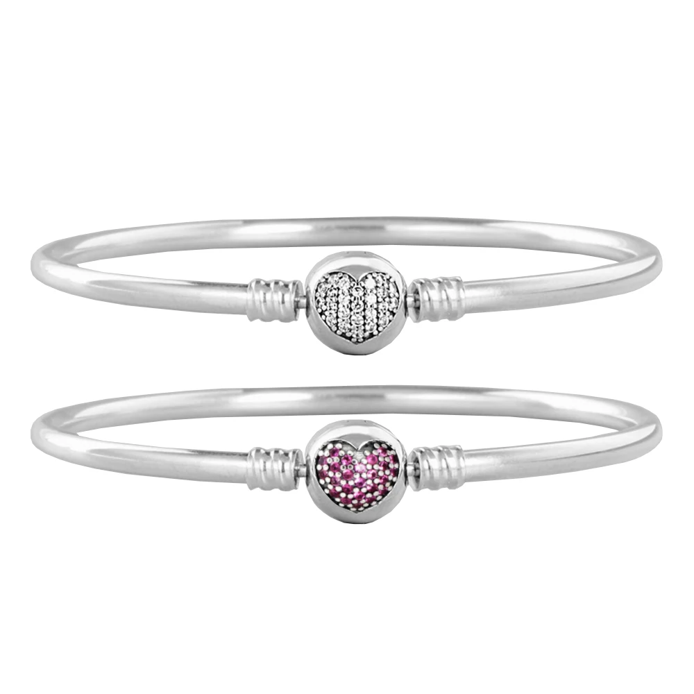 

Pandora 925 Sterling Silver Round Heart Diamond Silver Plated Bracelet Elegance Accessories gift for Women