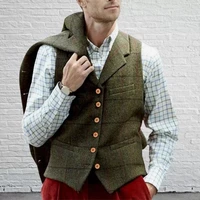 mens check vest notched lapel wool blend sleeveless vest groom wedding party vest