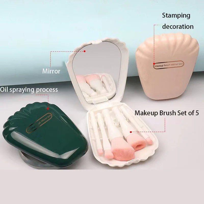 

Makeup Brush Set 5Pcs New Cartoon Shells Face Eyes Portable Foundation Brush Professional Mini Mirror Makeup Brushes Kit Travel