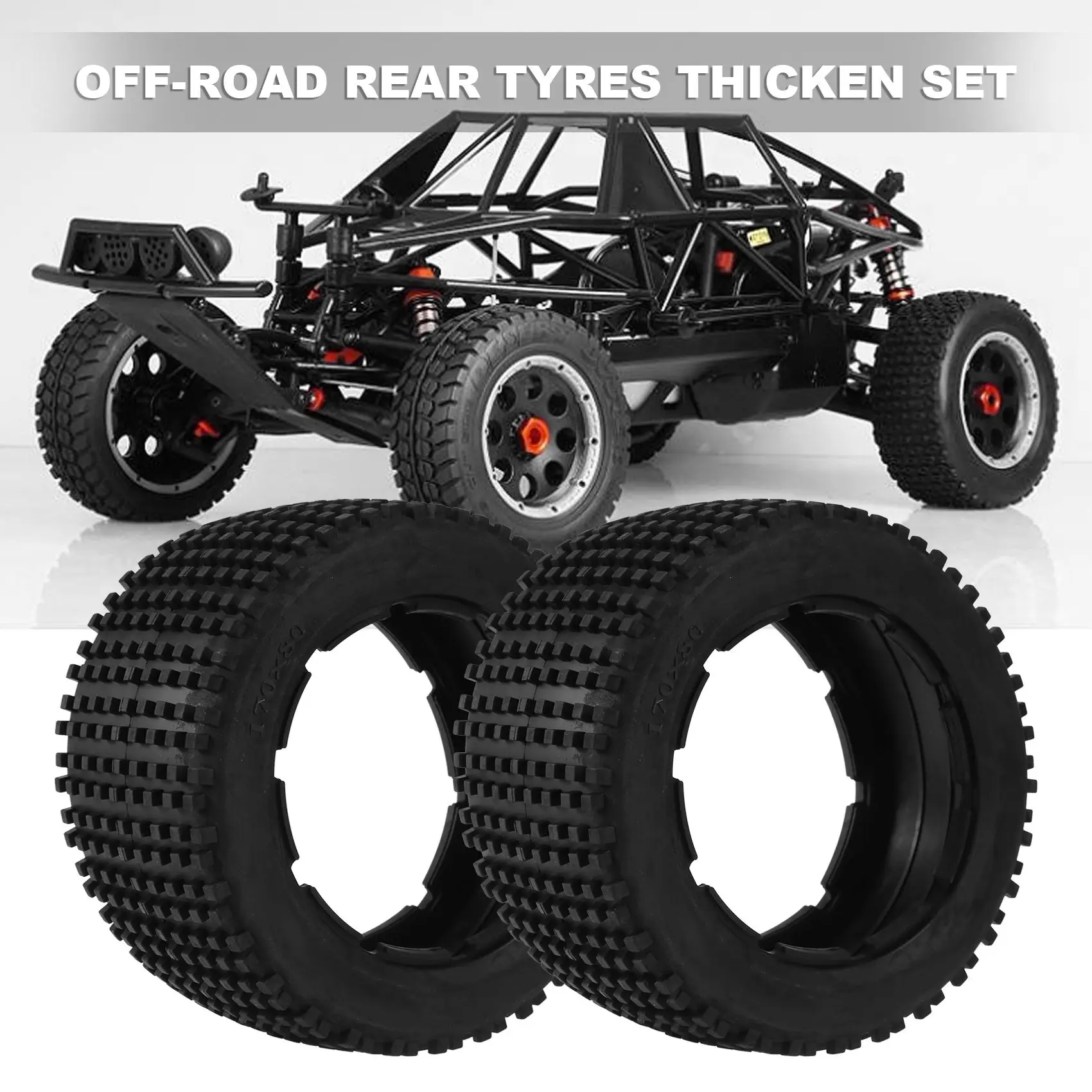 Комплект внедорожных задних шин с утолщенной кожей для 1/5 HPI ROFUN BAHA ROVAN KM Baja 5B