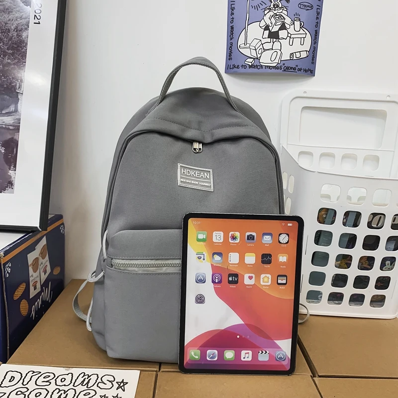 EST Solid Colour Unisex School Backpack Girls Teenager Shoulders Waterproof Nylon Women Casual Men Mochila Student Book Bagpack