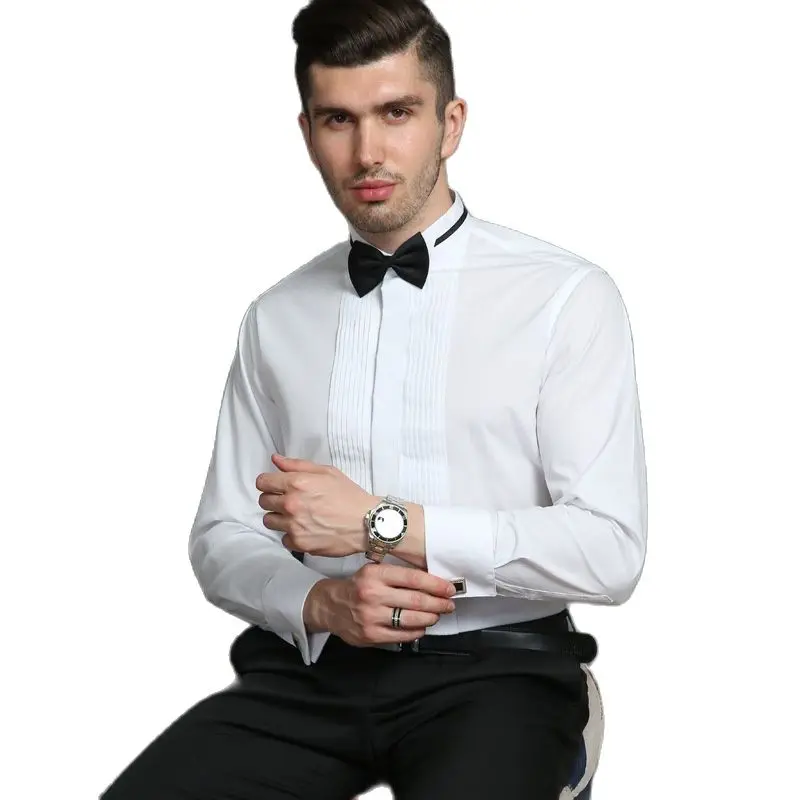 

Parklees French Cuff Tuxedo Shirt for Men Brand New Long Sleeve Slim Fit Formal Shirts Party Wedding Bridegroom Solid Shirt Male