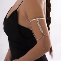punk hip hop disc wheat charm upper arm bracelet for women metal leaves tassel pendants arm harness bondage bracelets jewelry