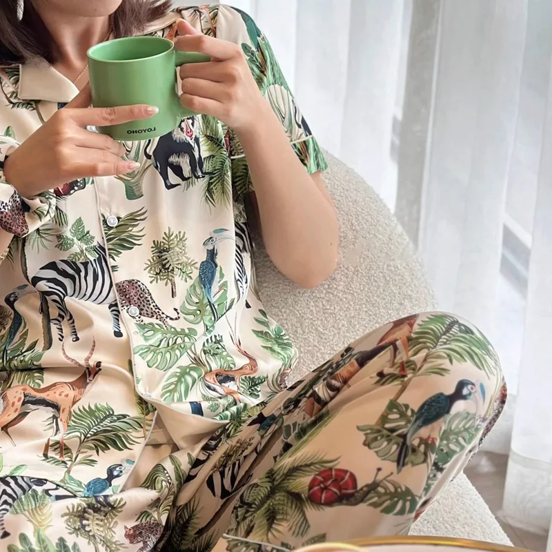 Пижамный комплект Женский из двух предметов атласная пижама искусственного