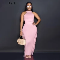perl halter tank crop toptassel long skirt suit fashion two pieces set women outfit matching skirt sets female summer clothes