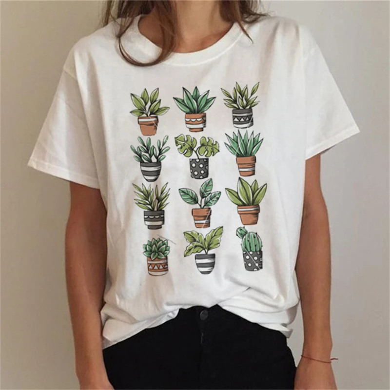 

Casual Summer Tee Clothes Plant Flower 90s Trend Women Clothing Print Tshirt Female Top Short Sleeve Fashion Graphic T-shirt
