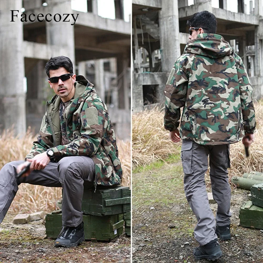 Фото Мужская камуфляжная куртка Facecozy, водонепроницаемая уличная тактическая ветрозащитная куртка в стиле милитари для кемпинга и охоты, 2019 №5
