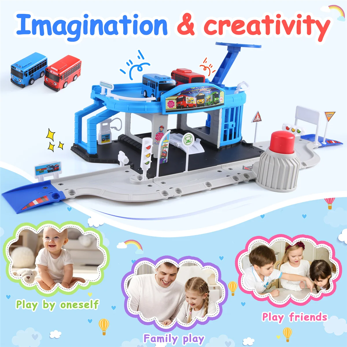 Набор Tayo Little Bus с героями мультфильмов собранная автобусная станция парковка