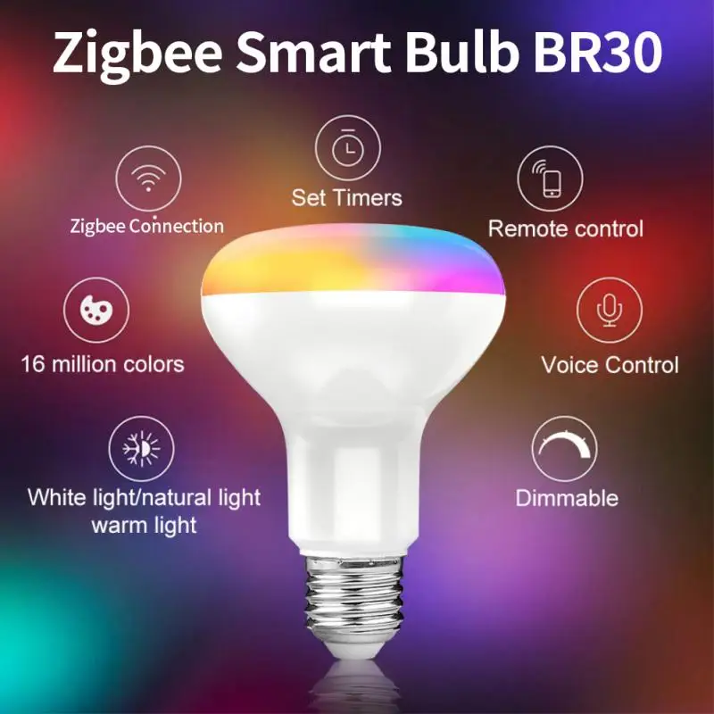 

Умная Светодиодная лампа Tuya Zigbee, приглушаемый светильник с RGB + теплым и белым светом, работает с приложением Alexa Google Home Smart Life и голосовым упр...