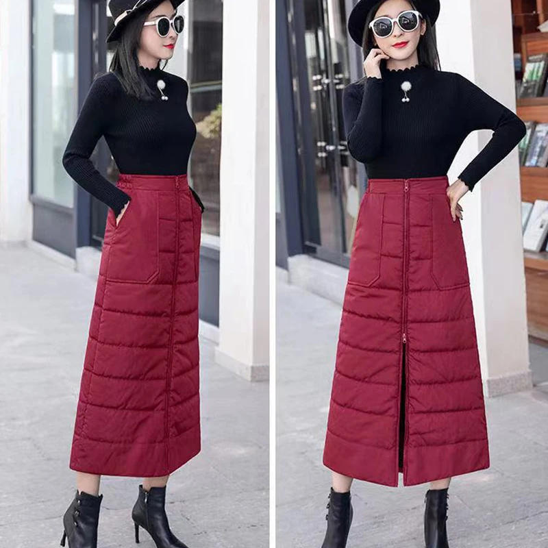 

New Down Cotton Skirt Solid Color Half Length Winter Skirt