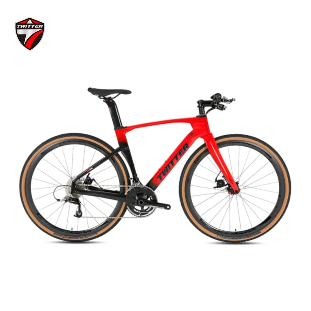 

TWITTER gravel bikes V2 flat handle RS-12S fully hidden inner track disc brake T900 carbon fiber road bicycles 700*40C bicicleta