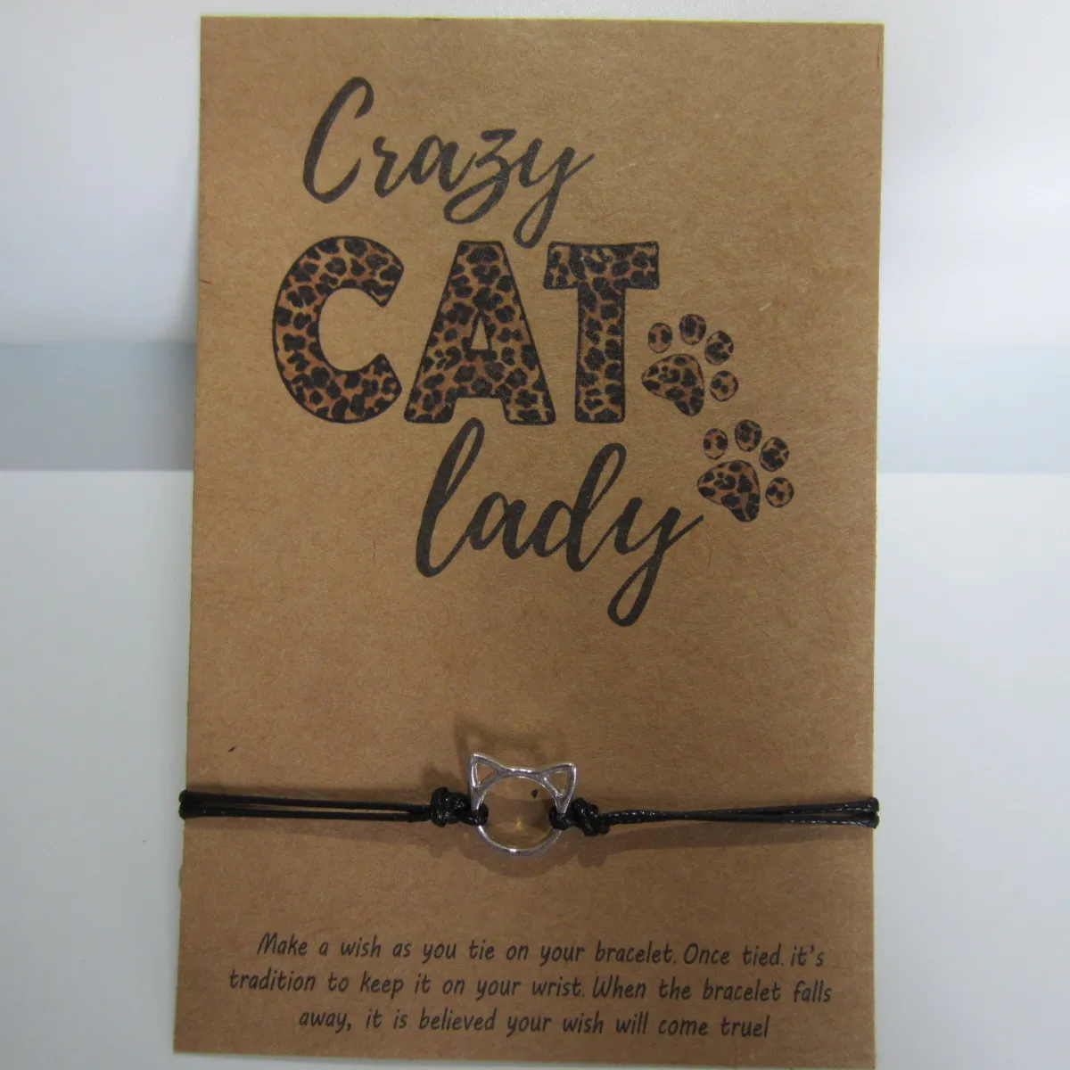 

crazy Cat lady Friendship Bracelet Cat Wish Bracelet Friendship Card Cat Charm Bracelets Friend New Pet Mom Favors Cat Gifts