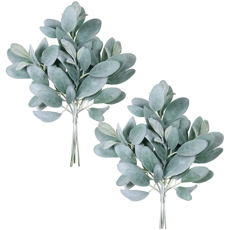 

8Pcs Artificial Flocked Lambs Ear Leaves Stems Faux Lamb's Ear Branches Picks Greenery Sprays for Vase Bouquet Wreath