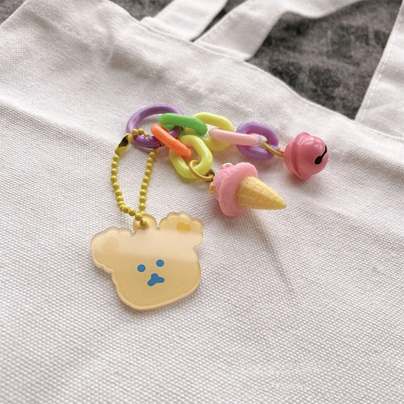 Fun Ice Cream Bear Keychain Ladies Fashion Cute Romantic Vintage Acrylic Keychain Charm Korea 90s Aesthetic Bag Phone Chain Gift