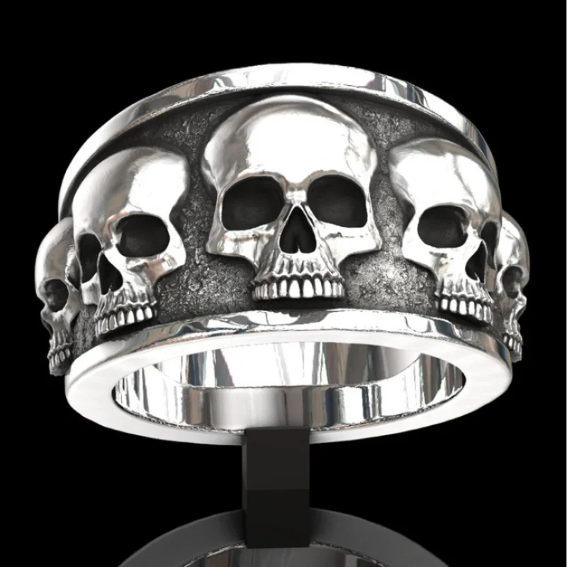 

Accessories: European and American Foreign Trade Personalized Punk Skull Head Ring, Men's Exaggerated Retro Handwear