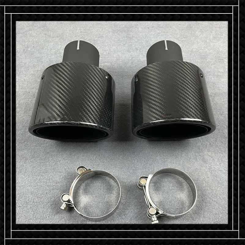 Punta de silenciador de acero inoxidable mate para coche, boquillas de forma ovalada de tubo de escape Akrapovic, color negro brillante, 2 piezas