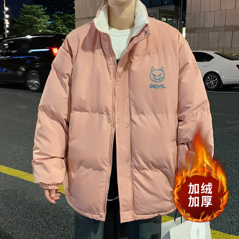 EOENKKY/2022 Winter Fashion Brand Jacket For Men Casual Loose Thicken Fleece Warm Mens Parkas Stand Collar Men Winter Jacket