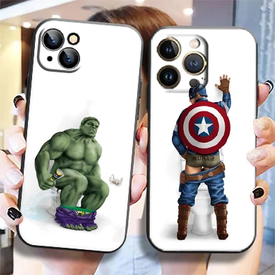 

Marvel Avenger Funny For Apple iPhone 13 12 11 Pro 13 12 Mini X XR XS Max 5 6 6S 7 8 Plus Phone Case Liquid Silicon Black Coque