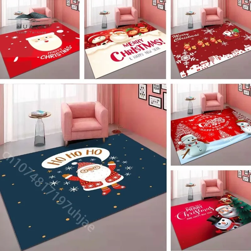 

Cartoon Santa Claus Print Carpet for Bedroom Christmas Seris Snowman Living Room Sofa Area Rugs Home Door Anti-slip Floor Mats