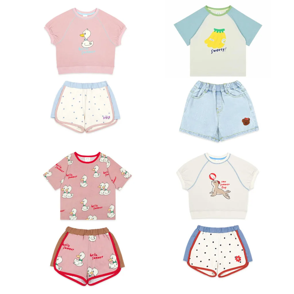 

Korean Kids Clothes T Shirts Shorts For 2022 New Summer Cartoon Printed Short Sleeve Sweatshirts Children's Clothings Teenager