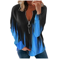 women loose blouses 2022 autumn long sleeve ladies shirt tops fashion casual v neck zipper stripe printed gradient new pullover
