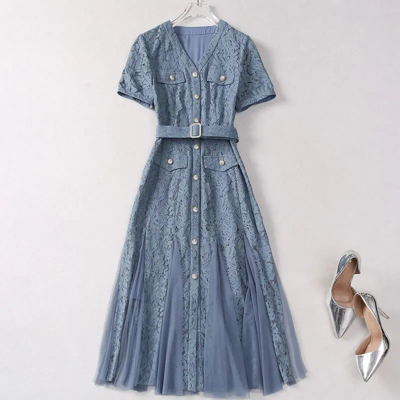 Сетчатые Лоскутные женские кружевные платья с вышивкой Модные Повседневные