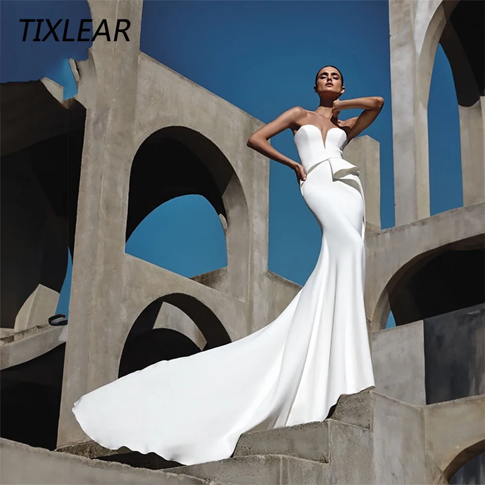 

TIXLEAR Simple Sweetheart Wedding Dress Elegant Sleeveless Backless Mermaid Bridal Gown Zipper Floor Length Vestidos De Novia