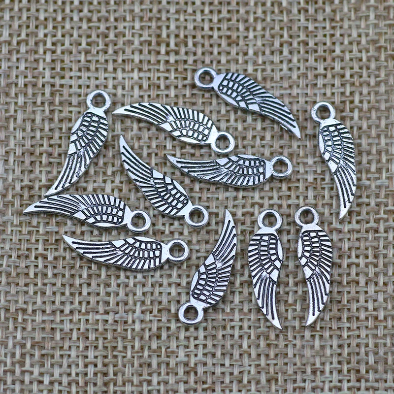 

40pcs 5*16mm Mini Angel Wing Charm Antique Silver Plated Bird Wing Charms For Jewelry Making Necklace Bracelet Accessories