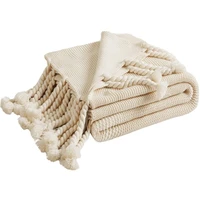 inyahome beige luxury throw blanket knitted throw blanket with fringe tassels warm cozy woven blankets for couch bed chair