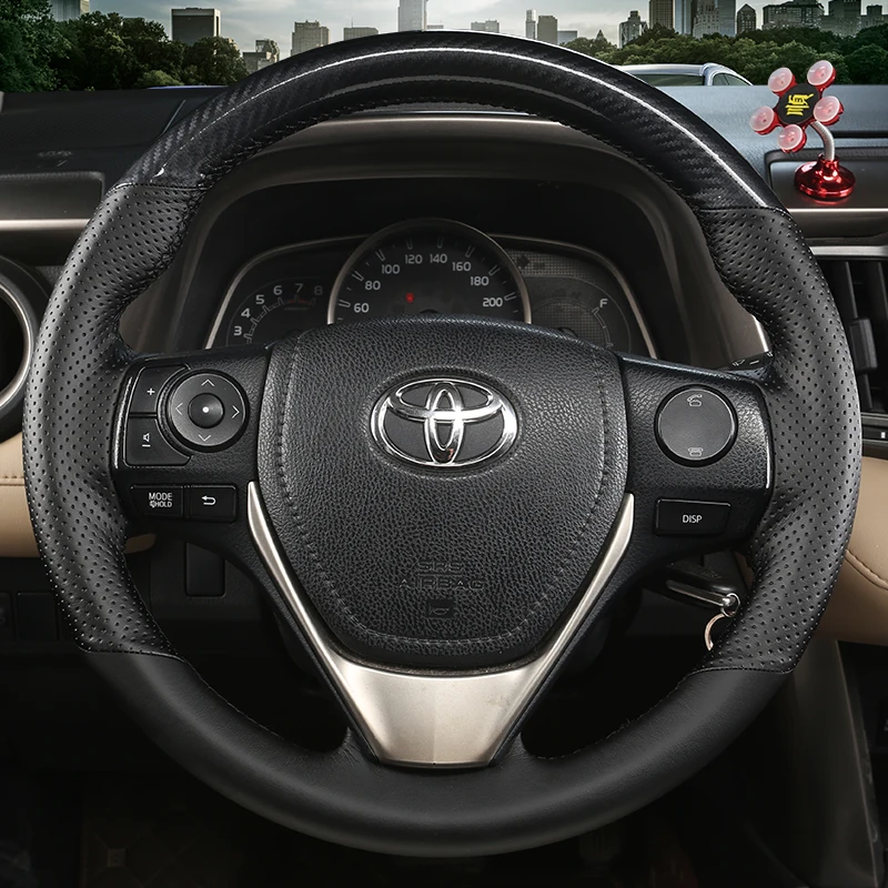 

for Toyota Corolla 2016-2018 2019-2022 Custom Hand Stitched Carbon Fiber Leather Steering Wheel Cover