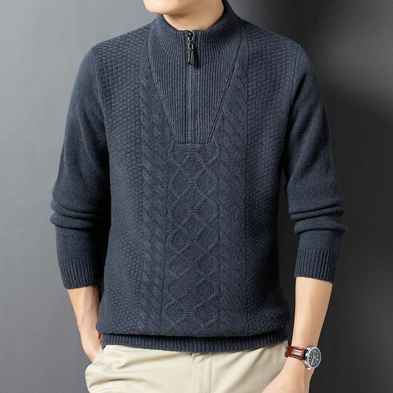 

Winter Menswear Sweater 100% Pure Sheep Wool Zipper Half Turtleneck Pullover Sheep Fur Sweater Thickened Thermal Sweater