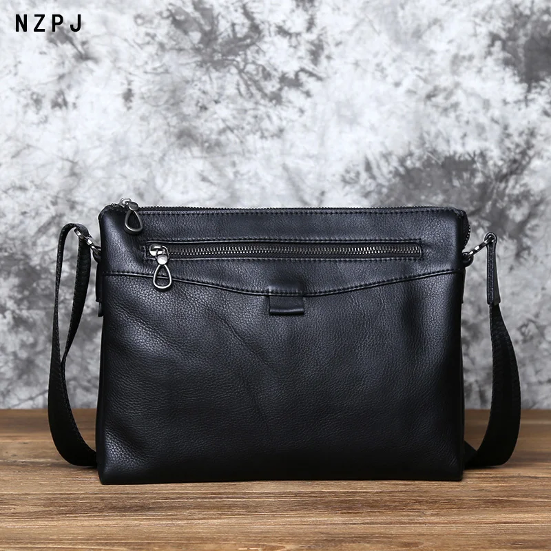 

Fashion Men's Shoulder Bag Leather Casual Messenger Bag Top Layer Cowhide Horizontal Briefcase 10 Inch Ipad