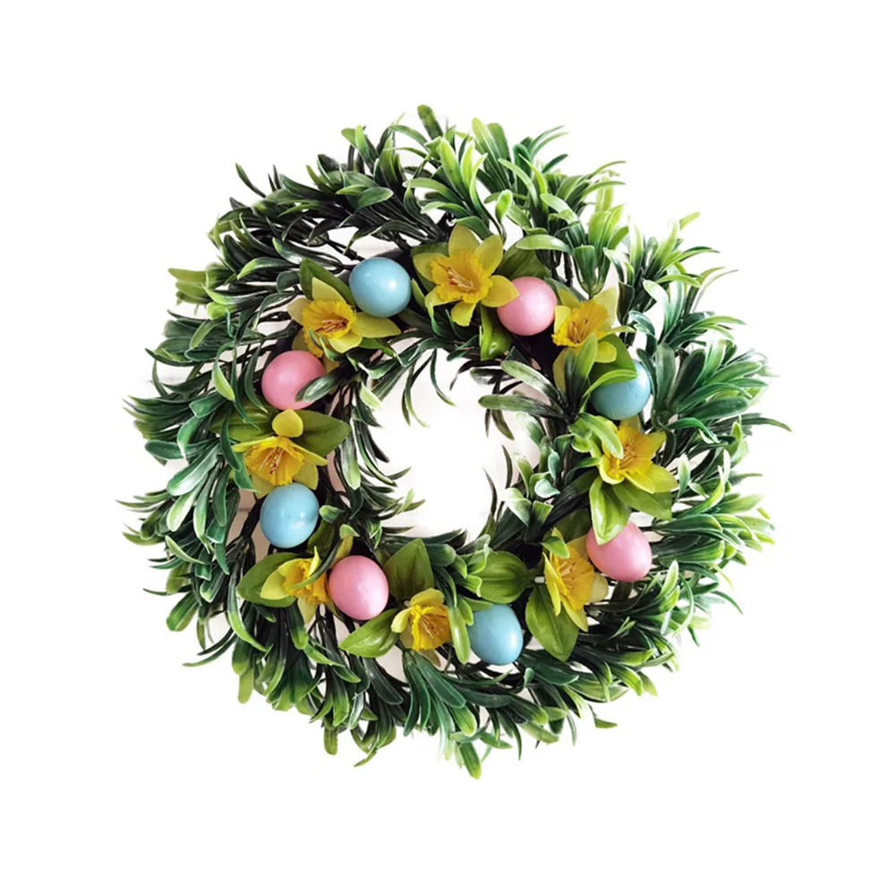 

Flower Garland Easter Egg Wreath Door Hanging Easter Garland Happy Easter Diy Rattan Egg Wreath Pendant Wedding Decoration