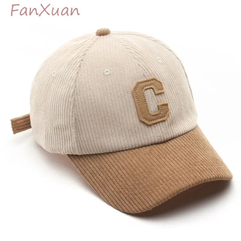 Corduroy Baseball Cap 2022 Trendy Letter C Label Bicolor Patchwork Autumn Winter Cap for Woman Man Snapback Hats Unisex  Gorros