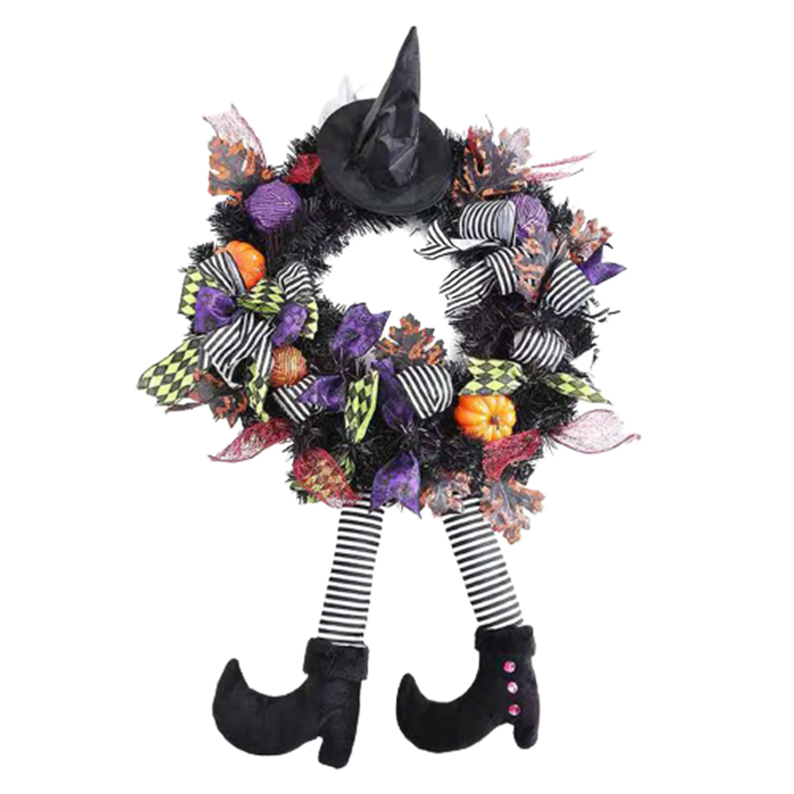 

Halloween Witches Wreaths for Front Door Witches Haunted House Decoration with Legs & Hat Decor for Halloween Festival Party