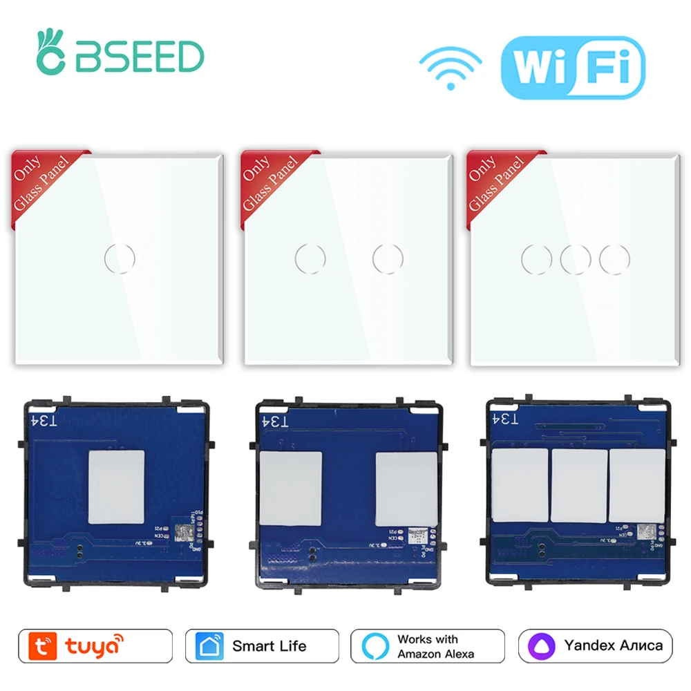 

Умный сенсорный выключатель BSEED, переключатель с 1/2/3 клавишами, Wi-Fi, с металлической пластиной