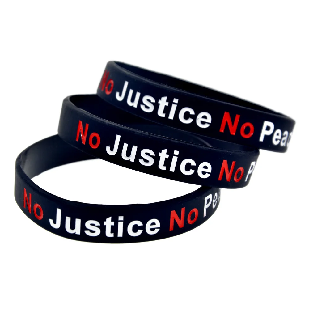 

50 PCS No Justice No Peace No Racist Police Silicone Rubber Wristband Black