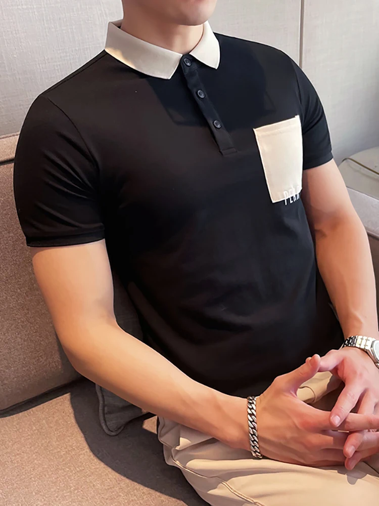 

2022 Summer Solid Color Stitching Pocket Short Sleeve POLO Shirt Men's T-Shirt Casual Comfortable Everyday Men Cotton Polo Shirt