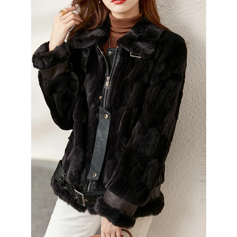 Vimly Double-faced Faux Fur Coat 2022 Fashion Moto Biker Style Ladies Zipper Winter Fur Jacket for Women Female Clothing 50352