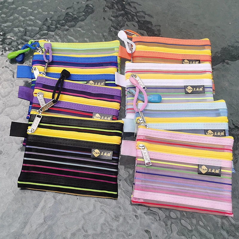 

Mini Double Layer Rainbow Mesh Storage Bag ID Bank Card Driver License Organizer Pouch Portable Coin Purse Cute Wallet ZipperBag