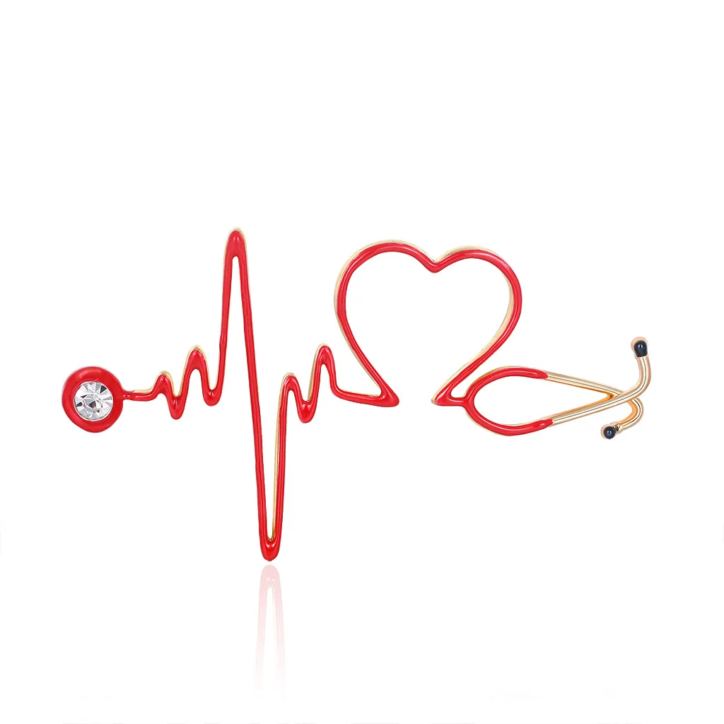 

TULX Enamel Medical Medicine Brooches Pin Heartbeat Electrocardiogram Heart Brooch Pins Nurse Doctor Backpack Lapel Jewelry