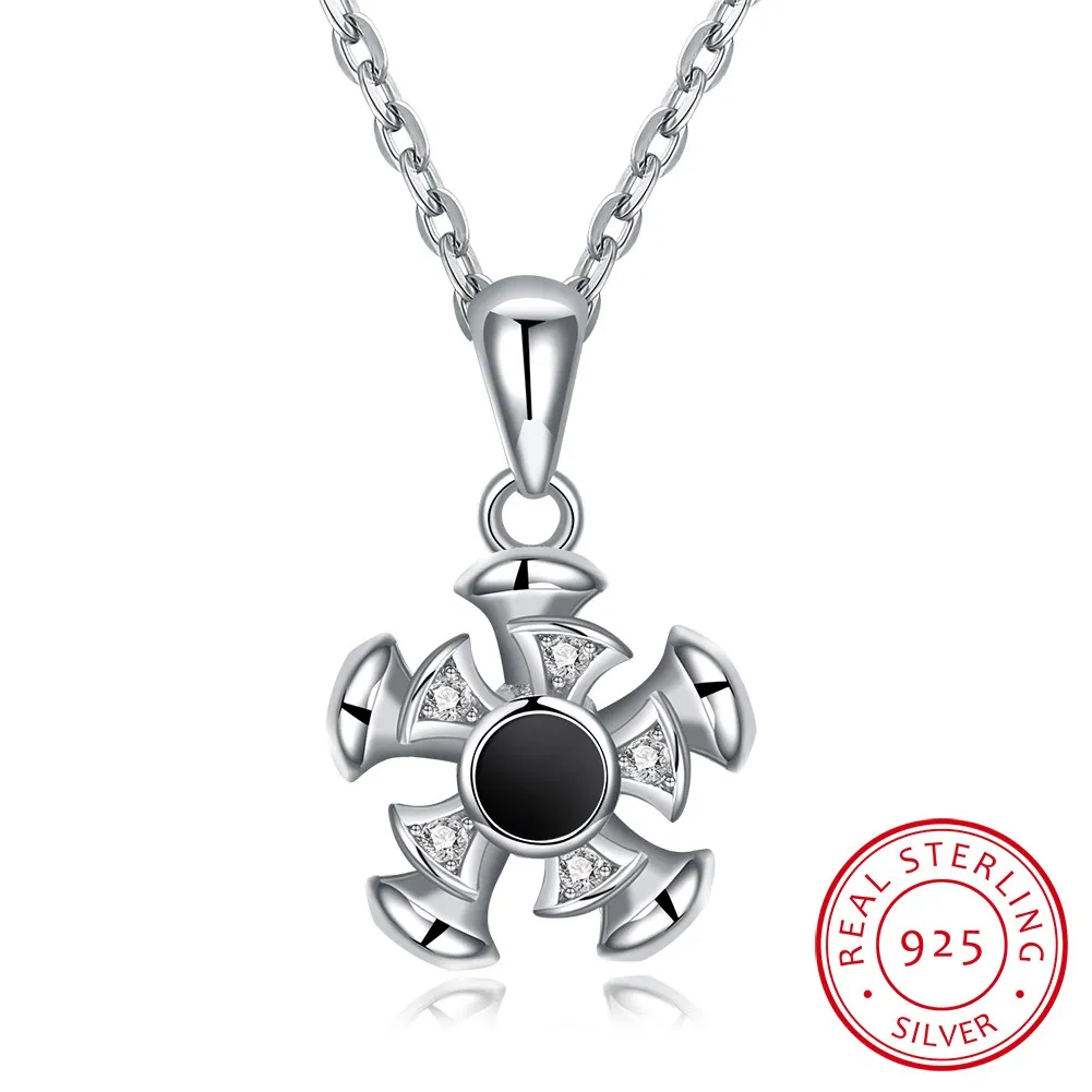 

PTE Sterling Silver Necklace Statement Geometric Zircon Rotatable Pendant Necklace