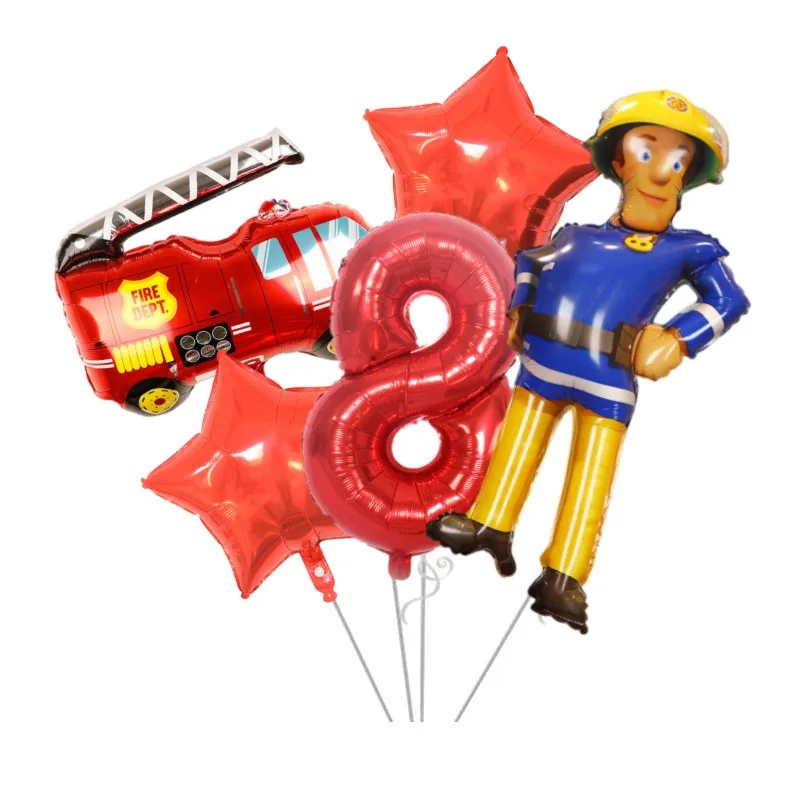 Fireman Sam Birthday Party Decoration Fire Truck Balloons Paper Tableware Backdrops Baby Shower Kids Firefighter Party Supplies images - 6