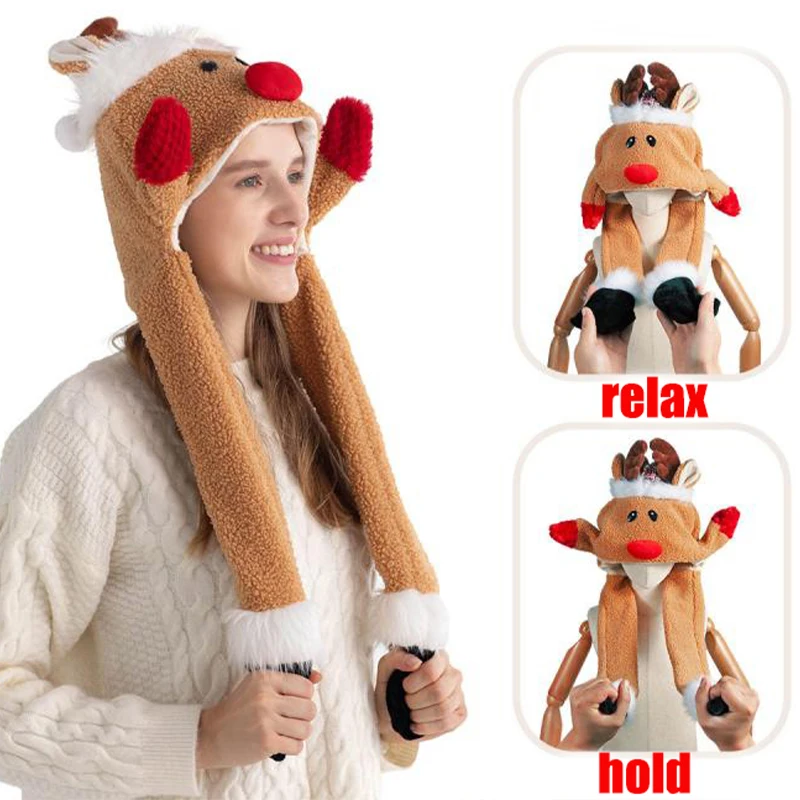 

New Christmas Decoration Ears Moving Hats Plush Warm Elk Airbag Hat Holiday Party Funny Cosplay Clothing Accessories Adult Gifts