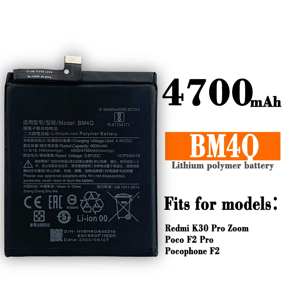 100% Original XIAO MI BM4Q 4700mAh Phone Battery For Xiaomi Mi Poco F2 Pro Redmi K30 Pro K30Pro Replacement Batteries Bateria