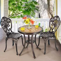 3-Piece All-Weather Cast Aluminum Patio Bistro Set Outdoor Garden Table and Chairs Communication Table Coffee Tables