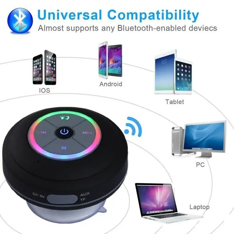 LED Wireless Bluetooth Speaker Hands Free Waterproof Car Bathroom Office Beach Stereo Subwoofer Music Loudspeaker With Suction |